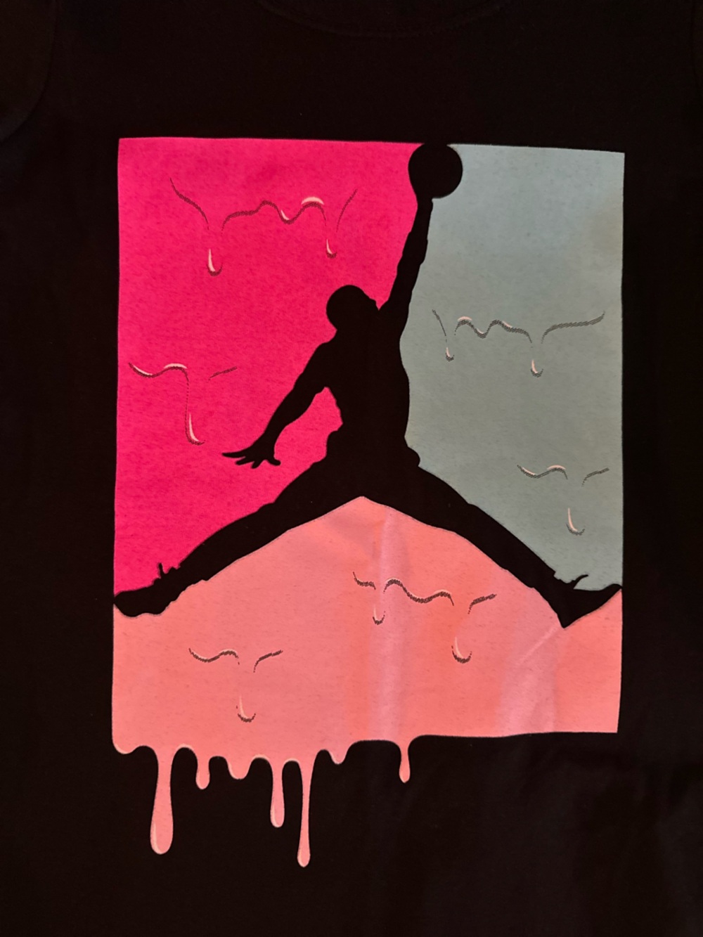 Jordan Black Tee with Pink and Teal Drip Jumpman | Size 10-12 Youth Girls NWT 🏷️ - Picture 4 of 11